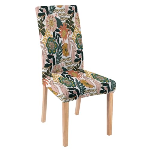Stretch Parson Chair Slipcovers for Dining Room Set of 2,Boho Tropical Leaves Dining Chair Covers Colorful Jungle Flower Removable Chair Seat Protectors Covers for Kitchen,Wedding,Ceremony