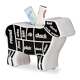 relaxdays Tirelire Diagramme Boucher Vache, Déco Boite économies épargnes pièces Monnaies, Noir-Blanc, Weiß