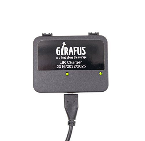 Girafus Button Battery Charger for Cr2032 Cr2025 Cr2016 Rechargeable Batteries -> Lir 2032/2016/2025 with 4X Lir2032 3.7v Rechargeable Batteries Included - USB Coin Cell Battery Charger
