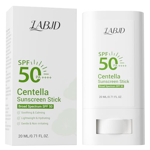 LABJD Face Sunscreen Stick, Sunscreen Stick SPF PA50++++ Centella Sunscreen Korean Sunscreen Stick Soothing Moisture Matte Sun Stick for Face & Body Non Greasy, No White Cast, Water-Resistant