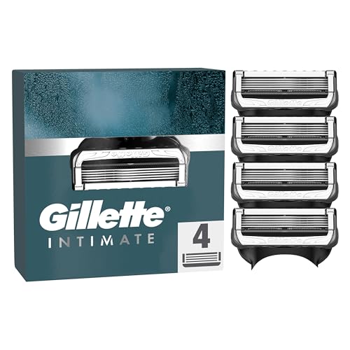 Gillette Intimate Razor Blades Men, 4 Razor Blade Refills with Lubrastrip, Formulated for Pubic Hair, Gentle and Easy to Use, Dermatologist Tested