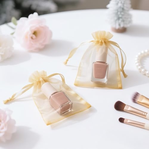 Image of Joycraft 50Pcs Organza Bags, 2.7 inchx3.5 inch Gift Favor Pouches, Gold Breathable Tulle With Drawstring, Sheer Mesh for Wedding, Jewelry, Makeup, Candy