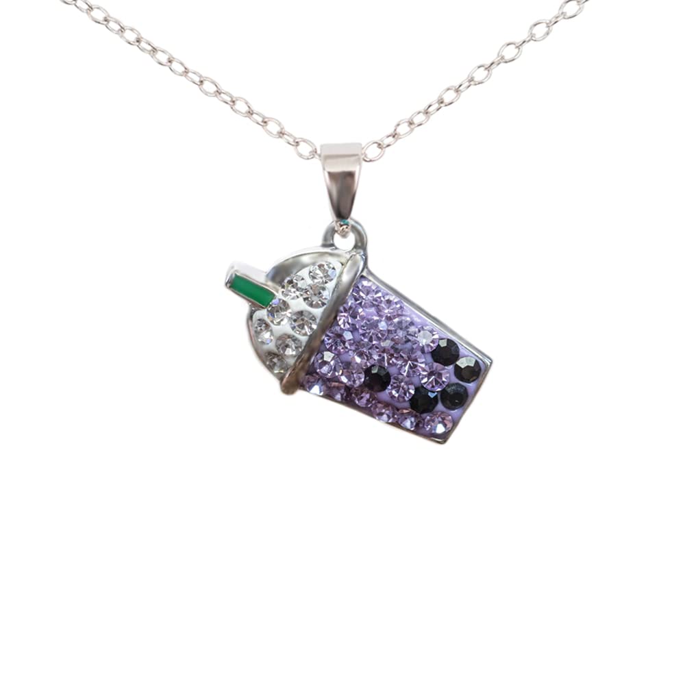 Annie & Sisters Taro Ube Boba Milk Tea Crystal Sterling Silver Necklace
