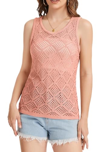 Image of Bosmeer Women's Hollow Sweater Vest Crochet Tank Tops Knit Out Sleeveless Cover Up Summer Boho Top Pullover