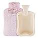 Hpory Bouillotte Eau Chaude, 2L Bouillotte Eau Chaude Peluche avec Doublure en Peluche, Soulager la Douleur, Bouillotte avec Housse en Peluche Cadeaux Chaleureux pour lhiver (Rose Blanc)