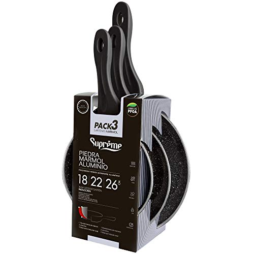 Sarten Aluminio Inducción Piedra SET 3PC 180 mm/ 220 mm/ 260 mm