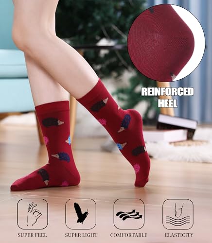 Image of SDBING Womens Cat Socks Cute Gifts Animal Soft Breathable Thin Cotton Casual Crew Socks 5 Pairs