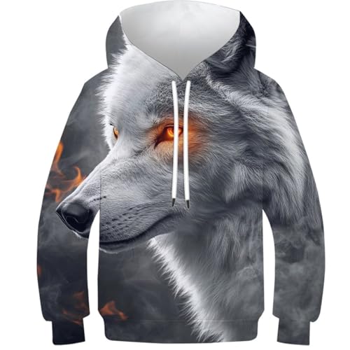 Sweat loup 3D à capuche pour garçon et fille de 10 à 12 ans avec poches