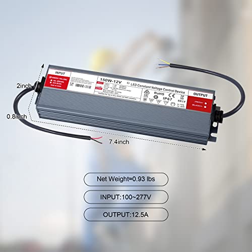Image of QNNP LED Driver 150 Watts 12V DC Low Voltage Transformer Waterproof IP67 Power Supply Transformer Adapter AC 85V-265V to 12V DC, LED Power Supply for Indoor Outdoor Lighting
