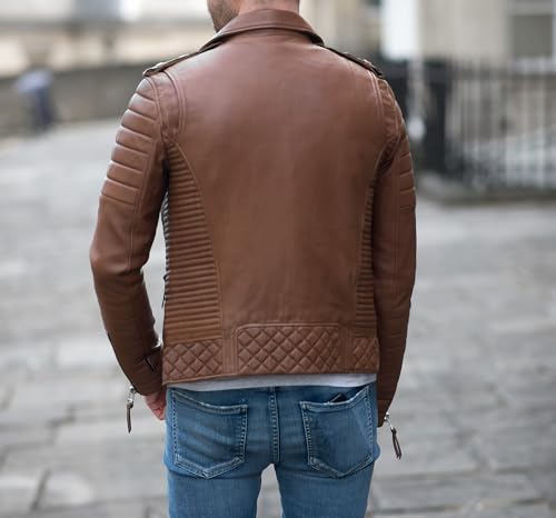 Image of Mens Leather Jacket - Biker Leather Jacket For Men - Lightweight Slim Mens Leather Motorcycle Jackets Black Real Lambskin