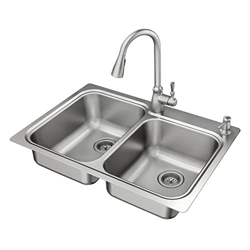 Moen Lainie Stainless Dual-Mount 22-Inch X 33-Inch Stainless Steel Kitchen Sink With Pulldown Kitchen Faucet All-In-One Kit, 21689 #TOP8