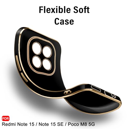 Image of TheGiftKart Luxurious Golden-Plated Back Cover Case for Mi Redmi Note 15 / Note 15 SE /Poco M8 5G | Raised Lips for Camera & Screen Protection | Shockproof Design | Stylish Cover Case (TPU, Black)
