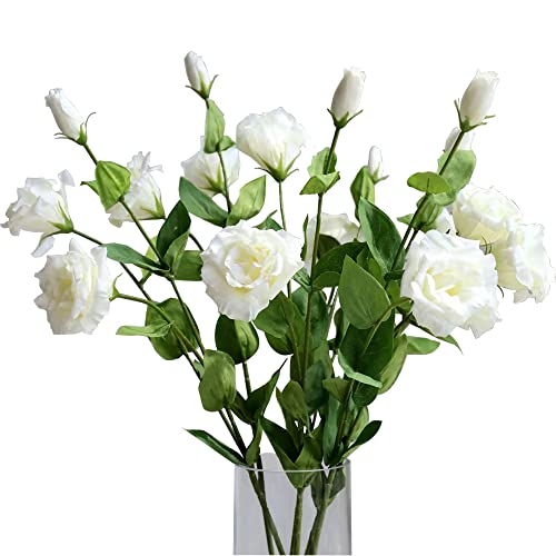 4 piezas artificiales Lisianthus flor falsa de tacto real flor blanca con tallo largo para boda hogar decoración interior arreglos florales