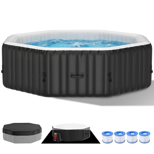 Inflatable Hot Tub, 4-6 Person Polygon Portable Blow Up Hot Tub, Leak-Proof PVC Outdoor Spa with 130 Strong Air Jets, Heater Pump and Insulated Cover, 77” X 77”X 25”