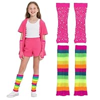 EQLEF 80s Costume Kids, Retro Neon Leg Warmers and Sparkly Fishnet Gloves Kids for 1980s Theme Party Neon Dance Party Fancy Dress (Rainbow)