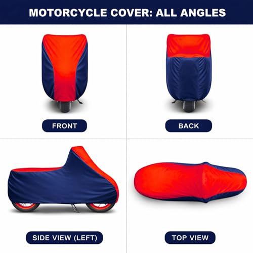 Image of 6X6 Heavy Duty Bike Cover for Jupiter 125, Dual Tone Red & Blue, All-Weather Protection, Waterproof, UV Resistant, Dustproof, Windproof, Durable Outdoor Motorcycle Body Covers for Daily Use