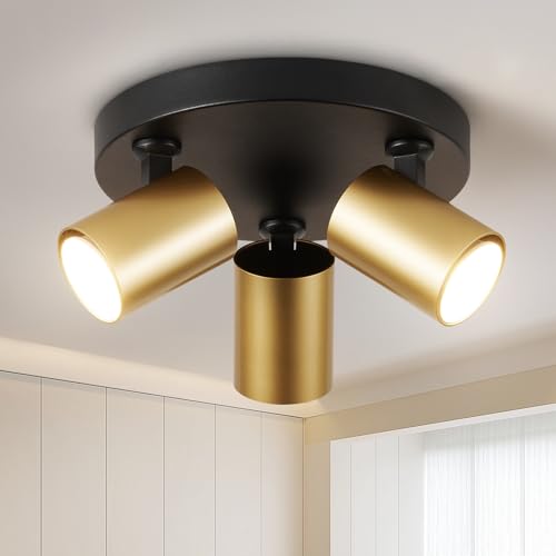 HARPER LIVING Ceiling Spot Lights, GU10 Adjustable Spotlight Fitting Black & Gold Finish, 350° Rotatable Round Modern Ceiling Lighting for Kitchen Bedroom Living Room Hallway (21cm)