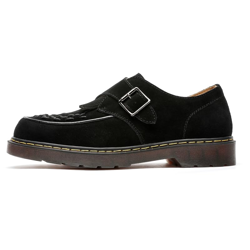 CONSON-KS Suede Monk Strap Loafers with Fringe Detail, Buckle Closure, Available in Black, Brown, Khaki2