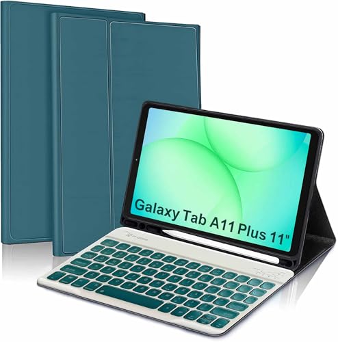 Image of ProElite Keyboard case Cover for Samsung Galaxy Tab A11 Plus 11 inch with S Pen Holder Magnetic Detachable Wireless Bluetooth Keyboard Case, Dark Green