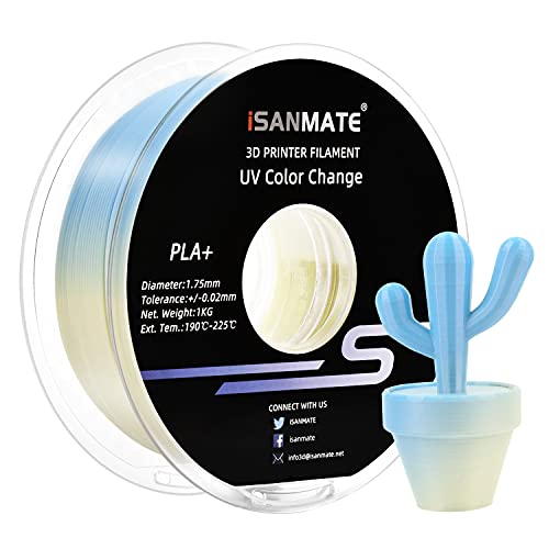 Image of iSANMATE PLA+ 3D Printer Filament, UV or Sunlight Color Change to Blue PLA+ Filament 1.75mm,Dimensional Accuracy + /- 0.03 mm, 1 kg Spool
