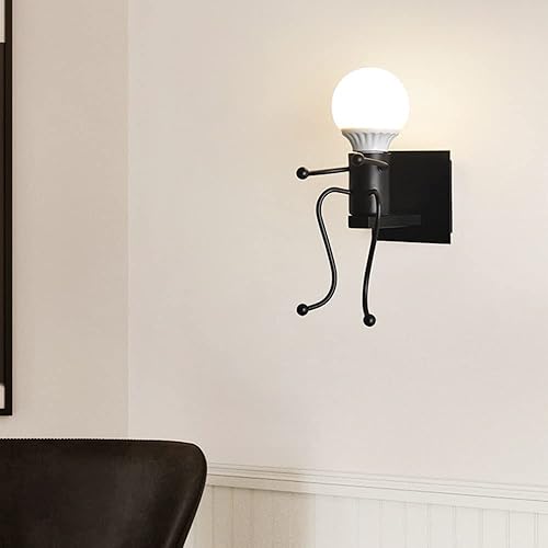 Miniatura 3 de Moderno retro creativo dibujos animados de hierro forjado lámpara de pared nórdico moderno pequeño Iron Man accesorios de iluminación LED sala de