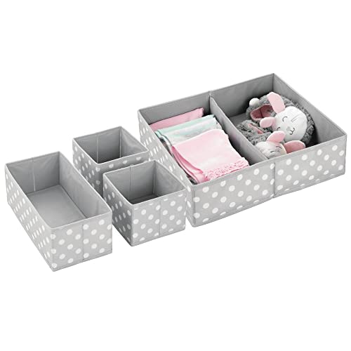 Image of mDesign Fabric 4 Piece Baby/Kids Nursery Drawer Organizer Bins for Dresser and Closet Organization, Hold Clothes, Underwear, Diaper, Socks, Lido Collection, Gray/White Polka Dot