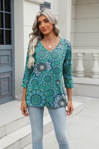 Image of Zeagoo 3 /4 Length Sleeve Womens Tops Casual V Neck Shirts Soft Basic Tees Business Work Blouses