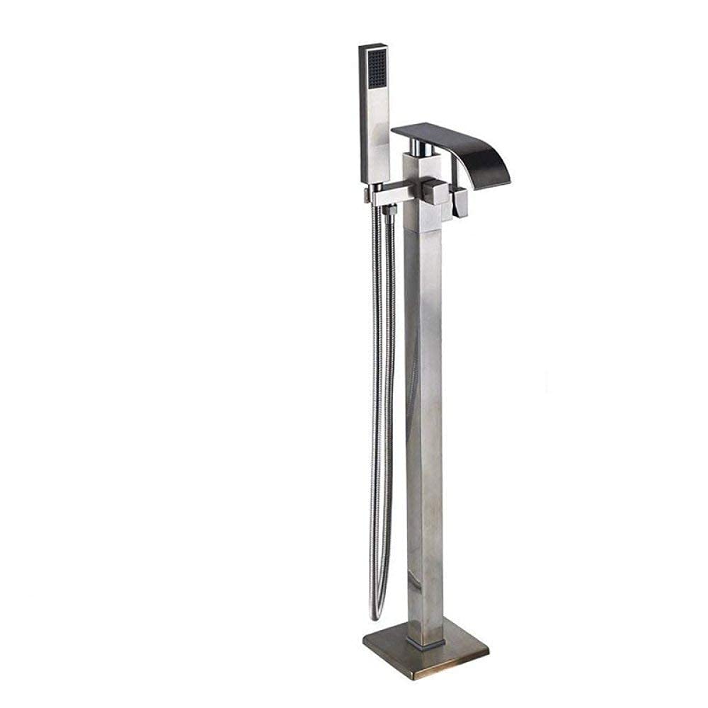 SnamicE Faucet Bathtub Faucet Free Standing Bathtub Floor Mounted Faucet Tap Set Plastic Hand Shower Waterfall Bath Spout Bath Tub Mixer Tap Chrome Finish,Brushed Nickel,Brushed Nickel