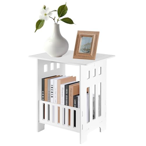 KingSaid Table de Chevet, Petite Table d'Appoint out de Canapé Salon, Mini Avec Porte-Revues, Table étroite Gain de Place, étagère de Rangement Pour Salon,...