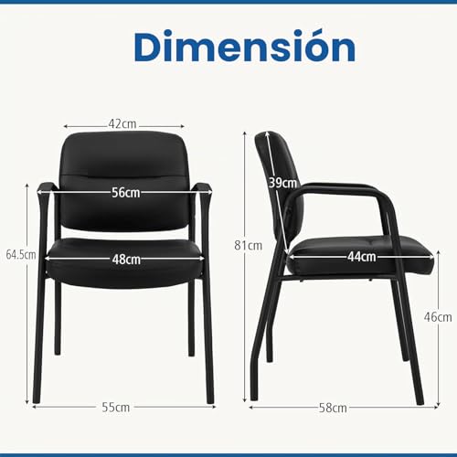Miniatura 3 de Giantex Juego De 2 Sillas Confidentes, Sillas De Reuniones Ergonómicas Con Respaldo Y Asiento Acolchados De Piel Sintética, Reposabrazos, Capacidad 160 Kg, Para Oficina, Sala De Espera Negro
