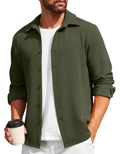 COOFANDY Mens Casual Button Down Shirt Long Sleeve Lightweight Jacket Fashion Textured Shirts