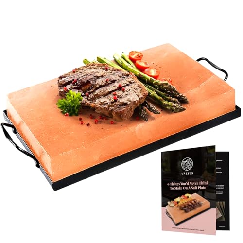 Comparison: Best Gifts For Cooks 10 UMAID Himalayan Salt Block Cooking Plate 12x8x1.5 for Cooking, Grilling, Cutting and Serving, Food Grade Rock Salt Stone with Steel Tray & Recipe Pamphlet Unique Gifts for Men, Women, Chefs & Cooks