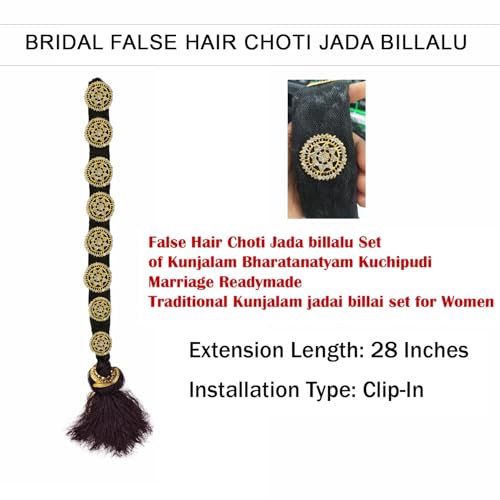 Image of VAMA FASHIONS Bridal Hair Choti Jada billalu Set of Kunjalam Bharatanatyam Kuchipudi Marriage Readymade Traditional Kunjalam jadai billai set for Women