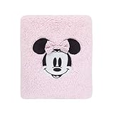 Disney Minnie Mouse Super Soft Plush Sherpa Baby Blanket with Applique, Pink/Black/White