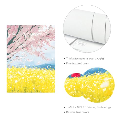 Art mural paysage printanier et fleurs de cerisier sur toile murale encadrée UIRINGART 40x60cm