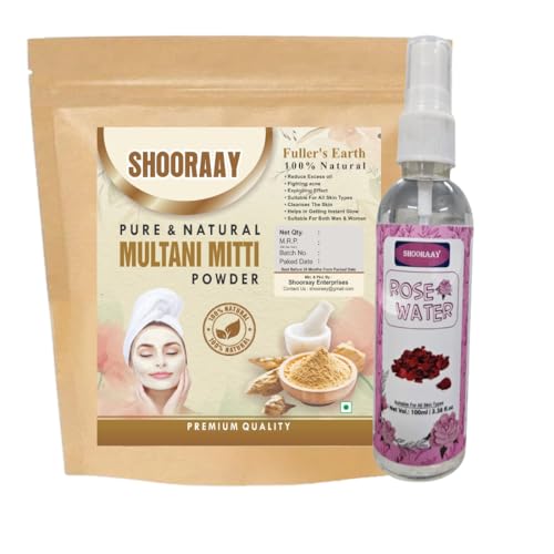 Image of Natural Multani Mitti Powder For Face Pack And Hair Pack for All Skin Type With 100ml Rose Water (Multani Mitti Powder 200gm)