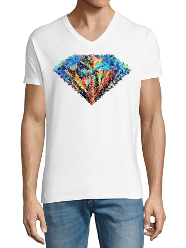 T-shirt col en V homme coton blanc Diamond Art pour éviter la chaleur L