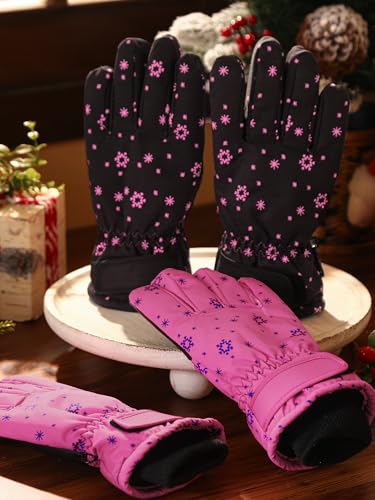 Image of SATINIOR 2 Pairs Kids Waterproof Winter Snow Gloves Ski Gloves for Boy Girl Outdoor Warm Thickening Snowboard