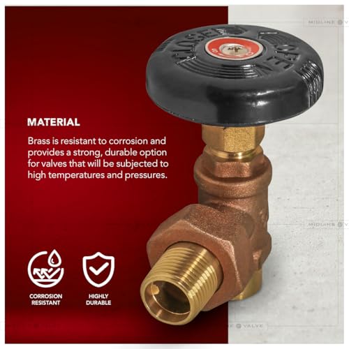 Image of Midline Valve IXW-T034-5 Heavy Duty Hot Water Steam Radiator Valve; Air Vent Temperature Control; 3 /4 in. SWT x Male Union; Brass (5 Pack)