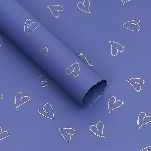 Papier cadeau en forme de cœur MLSG bleu doré imperméable pour bouquets de fleurs - Lot de 20