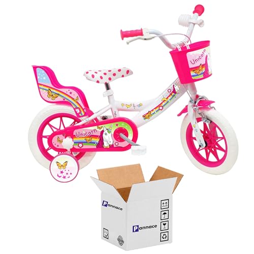 Mädchenfahrrad 12 Zoll Einhorn Fahrrad mit Korb und Puppenhalter Alter 2-4 Jahre