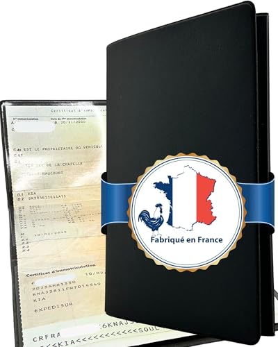 Ugozen Étui Protège Carte Grise 3 Volets - Fabriqué en France -Pochette de Protection Porte Papiers Voiture