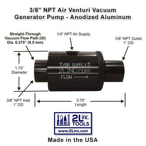 3/8" NPT Air Venturi Vacuum Generator Pump (Anodized Aluminum) with .375" (9.5 mm) Bore Diameter
