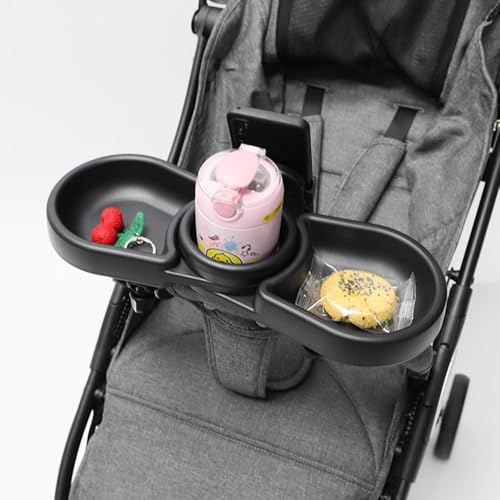 4 in 1 Universal Stroller Snack Tray | Stroller Cup Holder with Phone Holder | Stroller Snack Tray Attachment | Clip On Baby Stroller Accessories for Joggers, Umbrella & Wagons