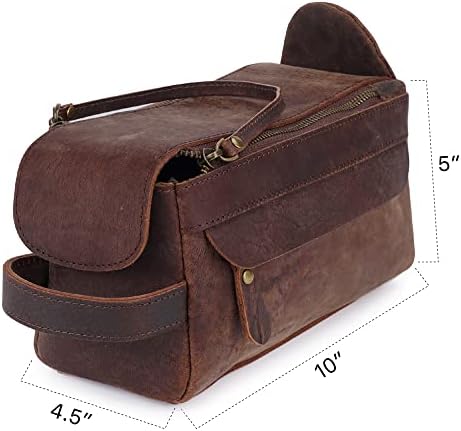 Leather Travel Toiletry Bag for Men, Dopp Kit Mens Shaving Bag with Zipper Pocket and Hanging Loop, Distressed Brown 7 Leather Travel Toiletry Bag for Men, Dopp Kit Mens Shaving Bag with Zipper Pocket and Hanging Loop, Distressed Brown