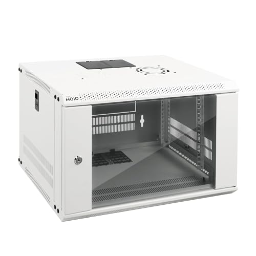 Tecmojo Szafka sieciowa o głębokości 450 mm, 450 mm, szafka ścienna, szafa serwerowa, obudowa z sieci IT, zamykane drzwi i ściany boczne, płaskie opakowanie (biała, szklane drzwi 6U biała)