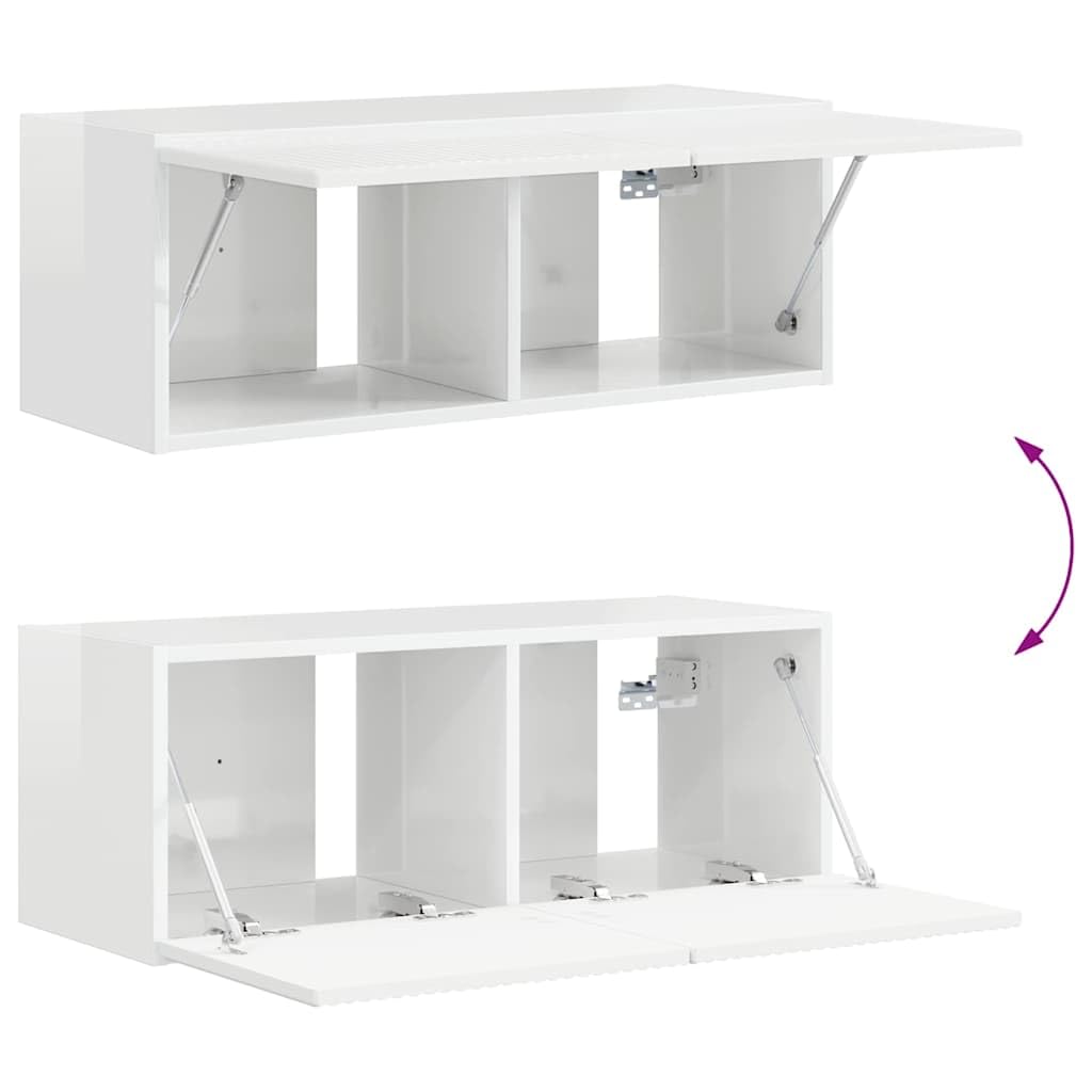 vidaXL Meuble TV Mural Blanc Brillant 78,5 x 31 x 29,5 cm, Salon, Meuble TV Moderne, Solution de Rangement Fonctionnelle, étagère Murale, Design Chic