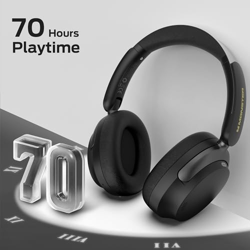 Monster Persona 3rd ANC Bluetooth Headphones, Active Noise Canceling Headphones with Mic, Comfort Headphone with 70 Hours Playtime, Over Ear Wireless Headset, Foldable Design, Black - Image 4