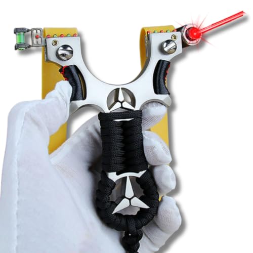 Image of Marksman Alloy Benz Laser Slingshot Outdoor Target Practice Catapult Gulel for Adults || Yellow Rubber Band with 150 Mud Balls