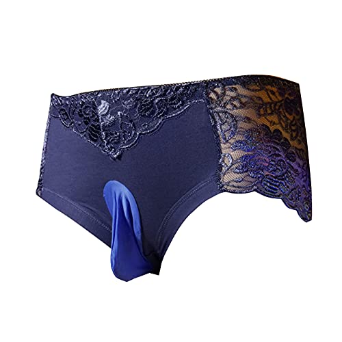 leesuo Men's Sexy Lace Underwear Boxer Briefs Low Waist Bikini Panties Underpants with Sheath